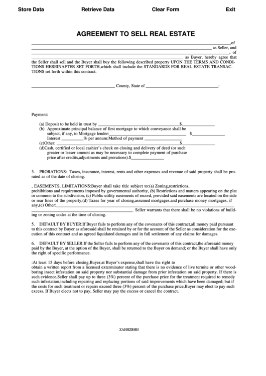 Agreement To Sell Real Estate Template printable pdf download