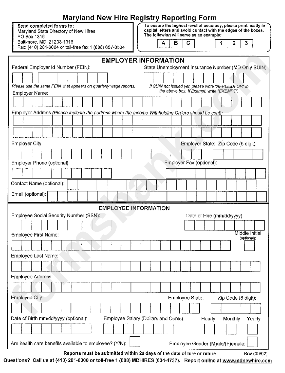 Maryland New Hire Registry Reporting Form