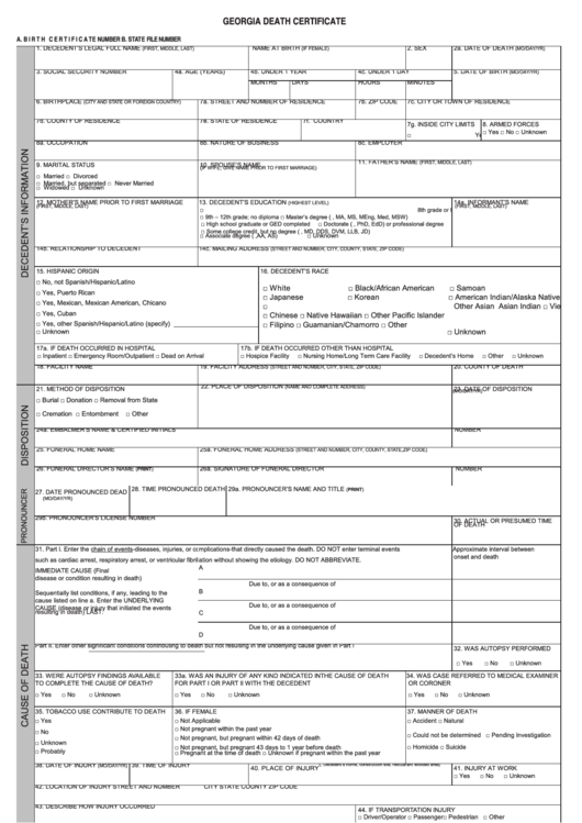 Certificate Of Death Fillable Form Printable Forms Free Online