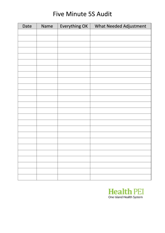 Five Minute 5s Audit Work Sheet printable pdf download