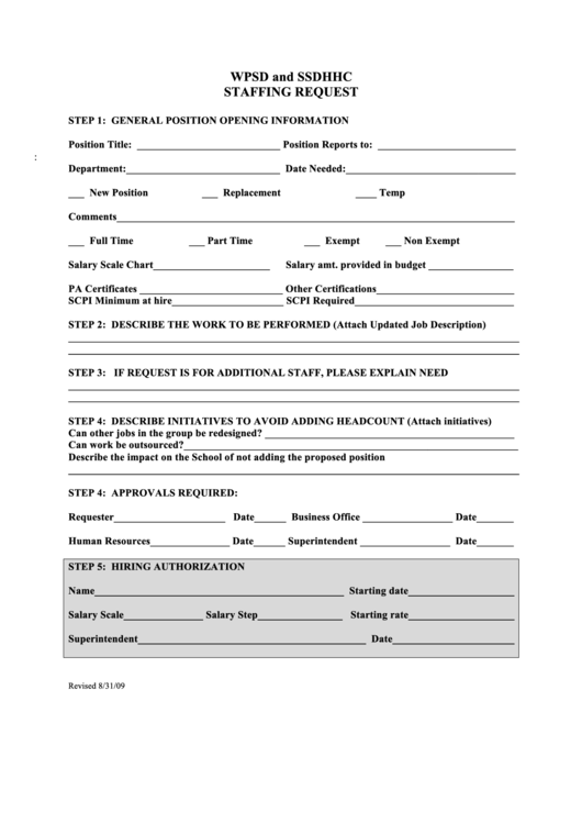 Request For Staff Form Printable pdf