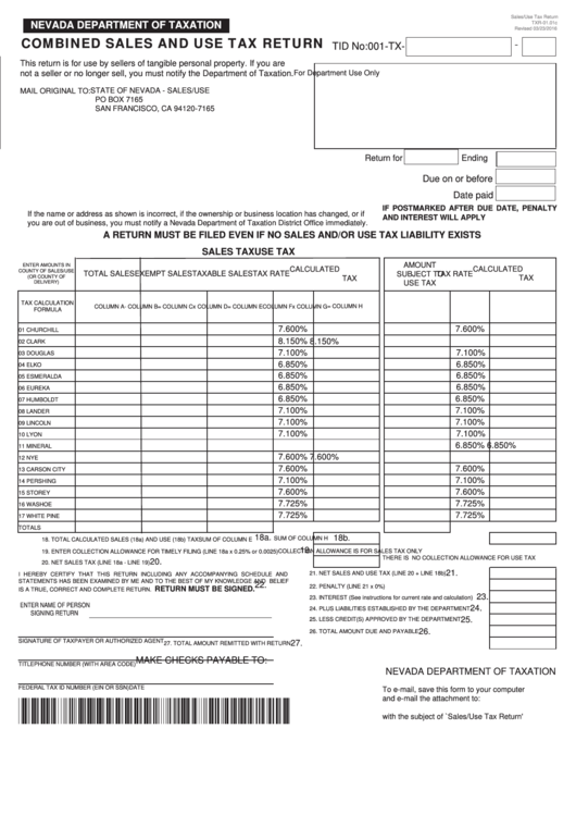 Combined Sales And Use Tax Return Printable pdf