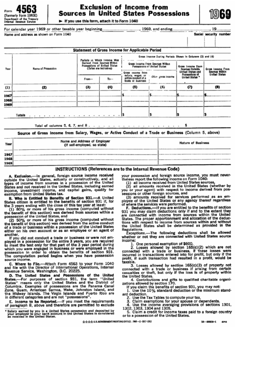 Form 4563 (1969) - Exclusion Of Income From Sources In United States Possessions Printable pdf