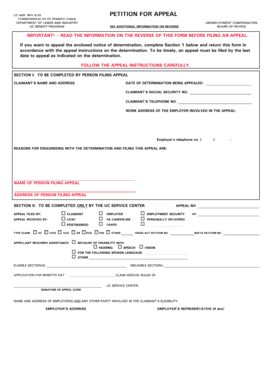 Petition Form For Appeal Printable pdf