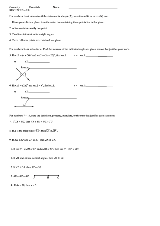 Geometry Essentials Review Printable pdf