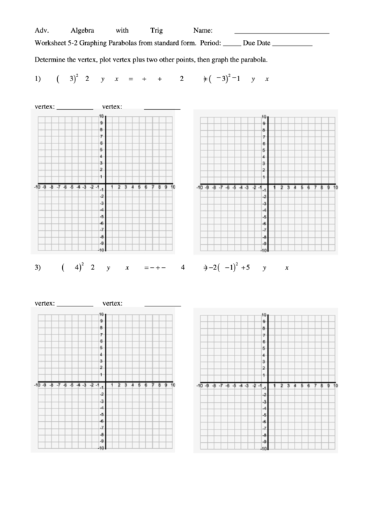 Graphing Parabolas From Standard Form Printable pdf