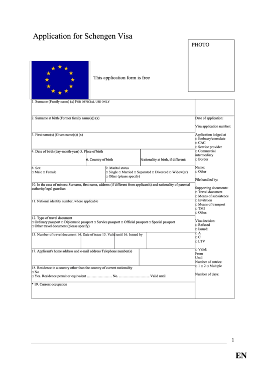 Application For Schengen Visa Form Printable pdf