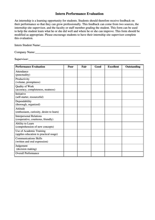 Intern Performance Evaluation Printable pdf