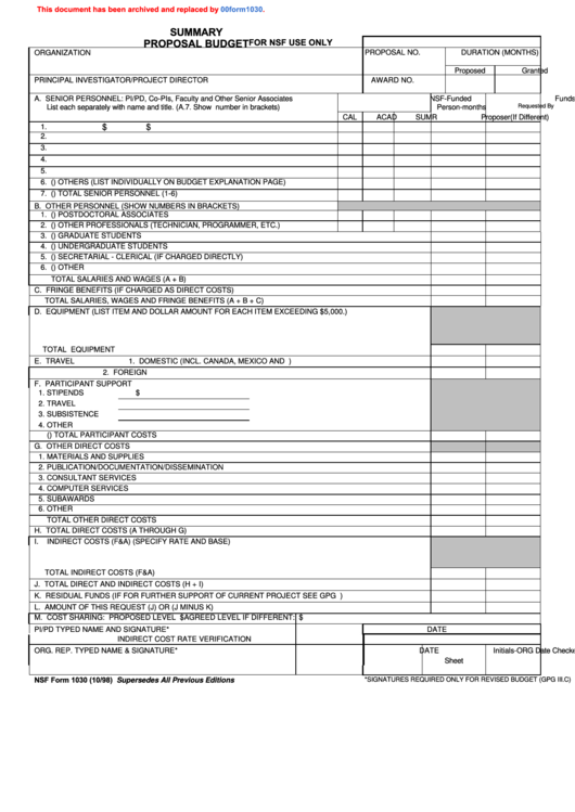 Summary Proposal Budget Printable pdf
