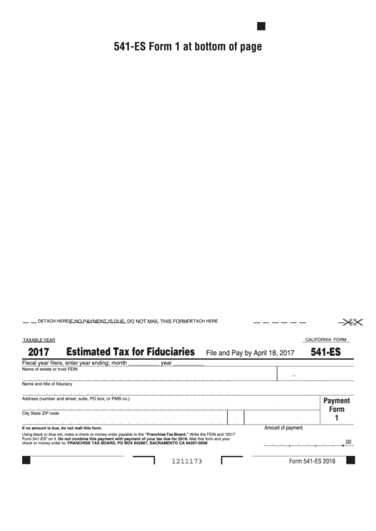 Fillable California Form 541-Es - Estimated Tax For Fiduciaries - 2017 Printable pdf