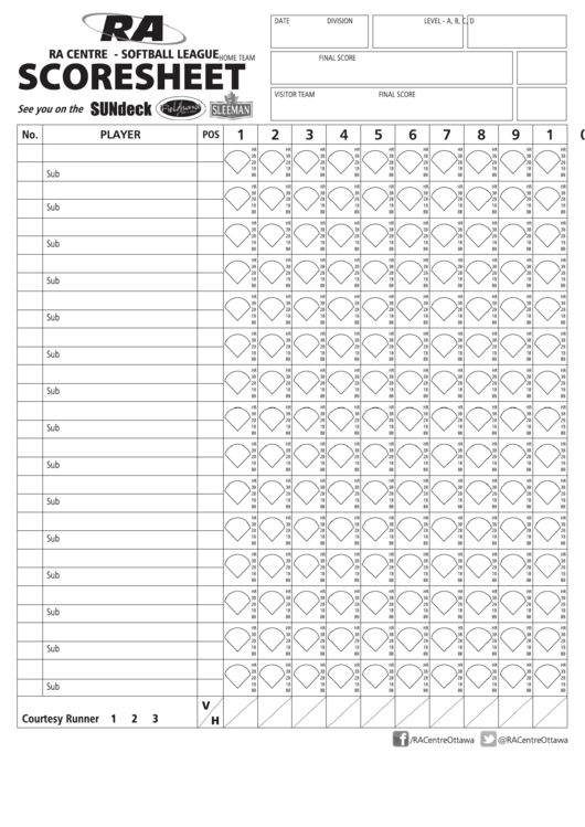 Softball League Scoresheet Printable pdf