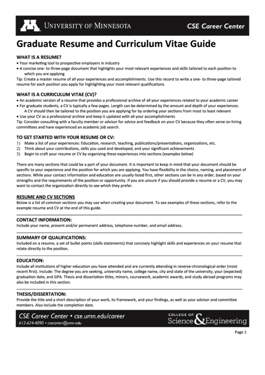 graduate resume and curriculum vitae guide printable pdf
