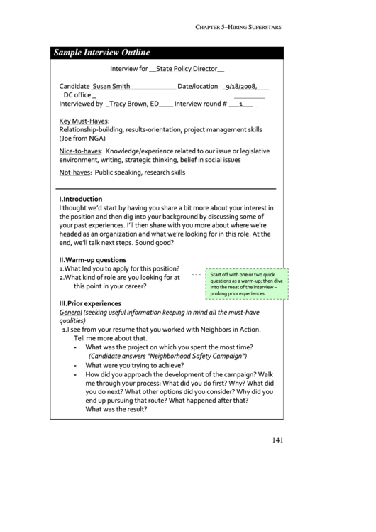 Sample Interview Outline Printable pdf