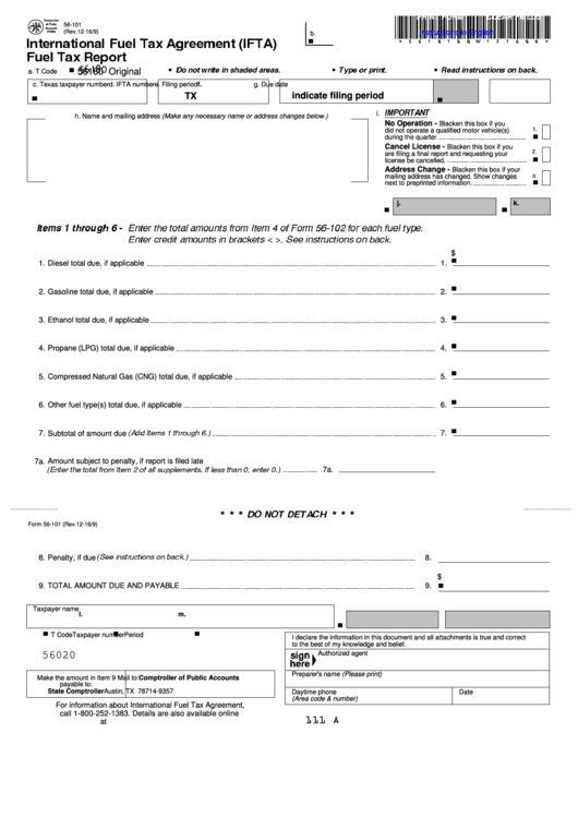 Fillable Form 56-101, International Fuel Tax Agreement Printable pdf