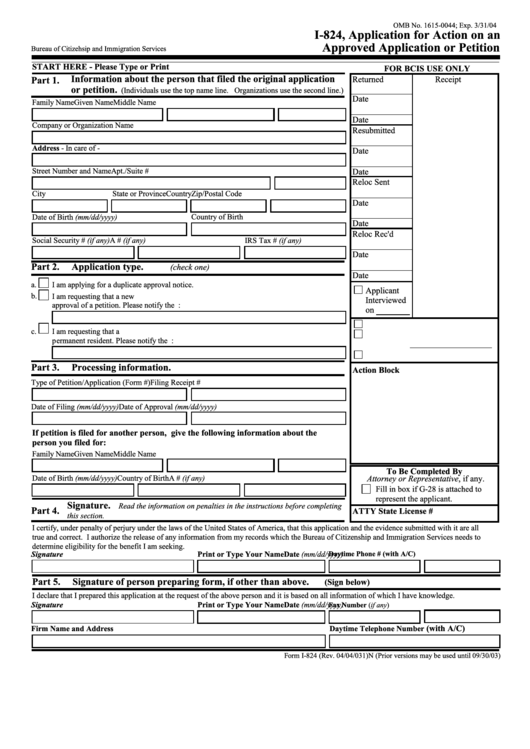 Fillable I 824 Application For Action On An Approved Application Printable Pdf Download