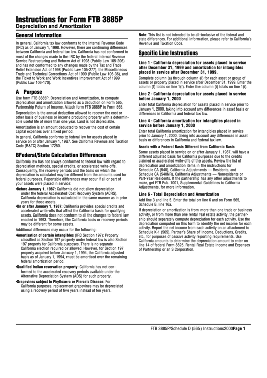 Instructions For Form Ftb 3885p Printable pdf