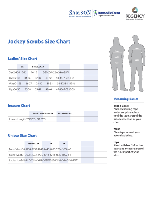 Regency Jockey Scrubs Size Chart printable pdf download