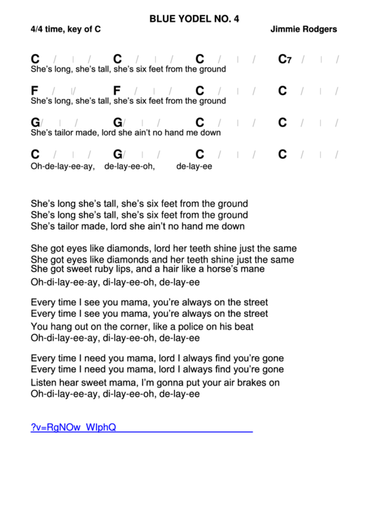 Jimmie Rodgers - Blue Yodel No. 4 Chord Chart Printable pdf