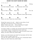 Honey You Don't Know My Mind Chord Chart - 4/4 Time, Key Of G