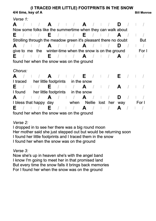 Bill Monroe - (I Traced Her Little) Footprints In The Snow Chord Chart Printable pdf