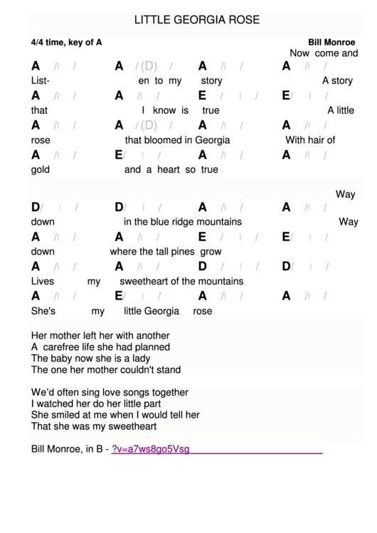 Bill Monroe - Little Georgia Rose Chord Chart Printable pdf