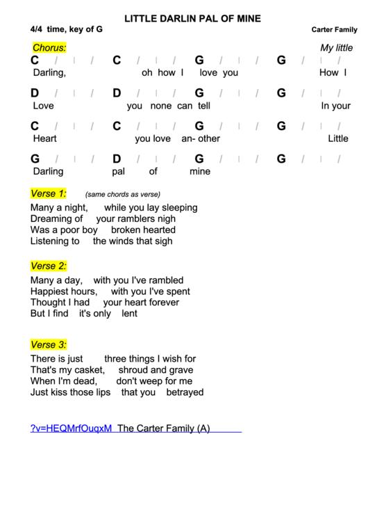 Carter Family Little Darling Pal Of Mine Chord Chart Printable Pdf Download