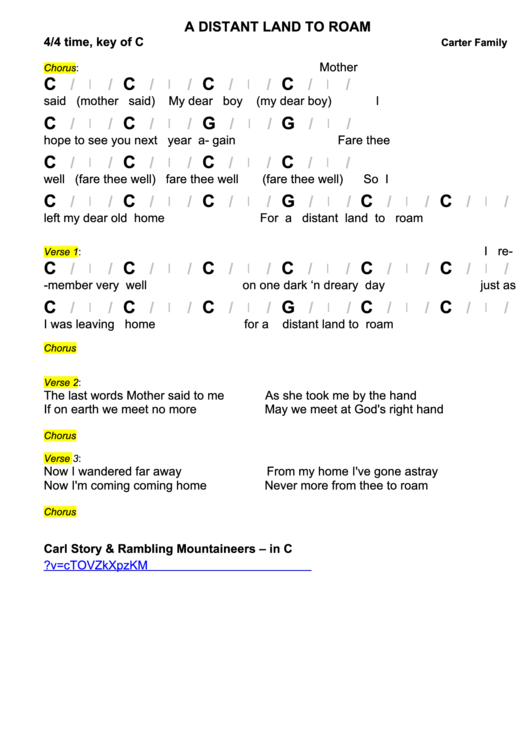 Carter Family - A Distant Land To Roam Chord Chart Printable pdf