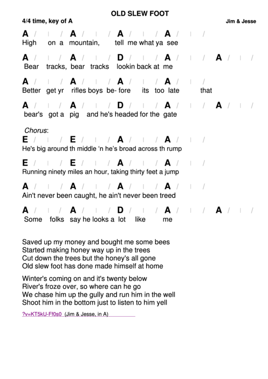 Jim & Jesse - Old Slew Foot Chord Chart Printable pdf