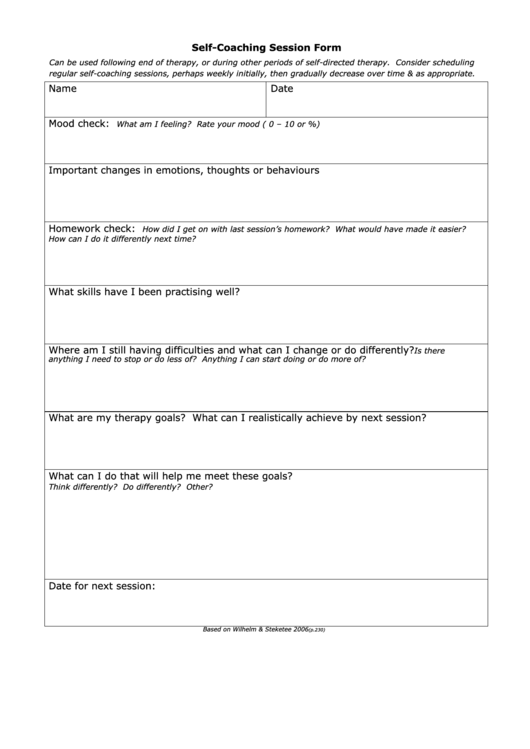 Self-Coaching Session Form Printable pdf