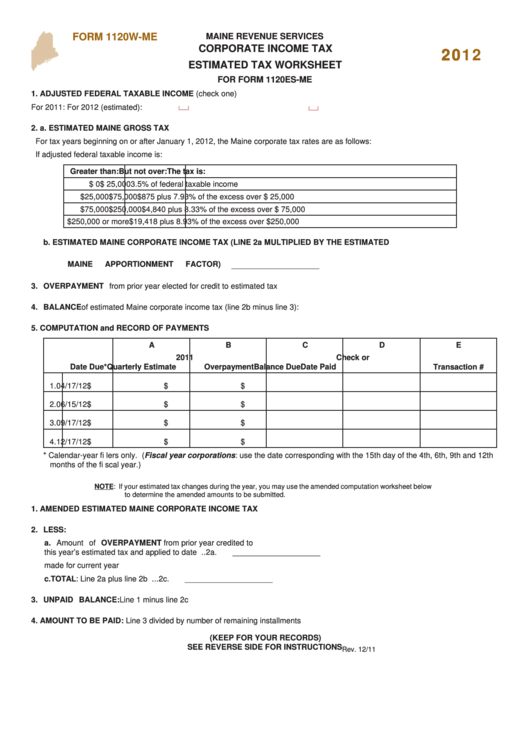 Estimated Tax Worksheet Printable pdf