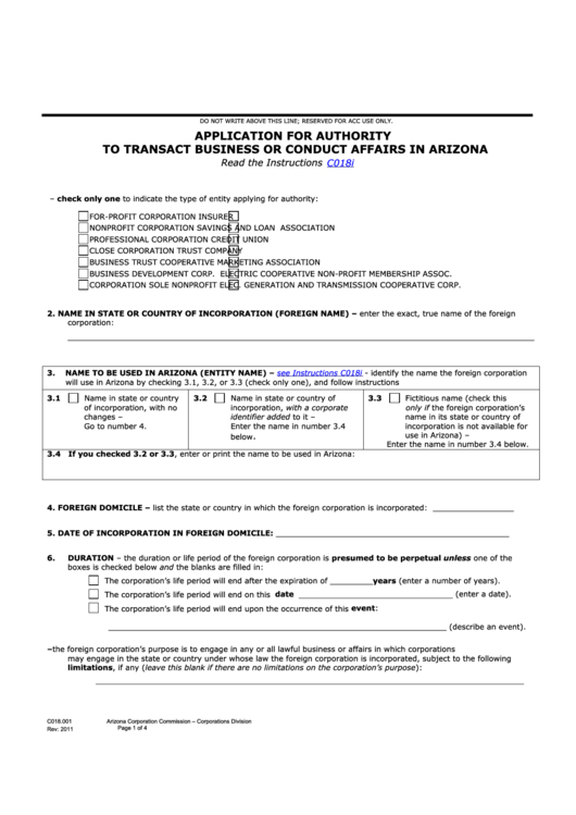Fillable Application For Authority To Transact Business 2011 Printable pdf