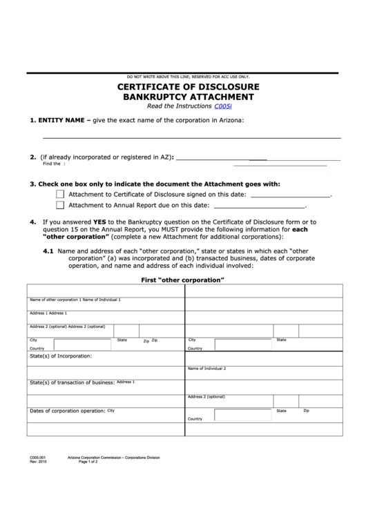 Fillable Certificate Of Disclosure Bankruptcy Attachment printable pdf