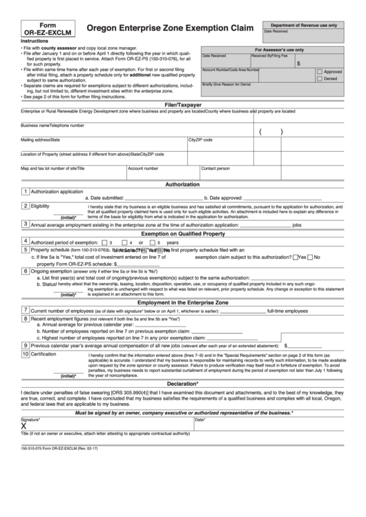 Form Or-ez-exclm, Oregon Exemption Claim