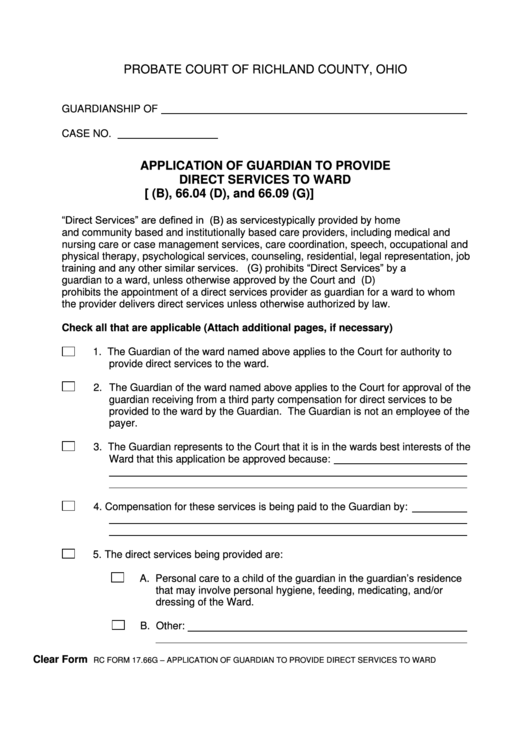 Rc Form 17.66g - Application Of Guardian To Provide Direct Services To Ward