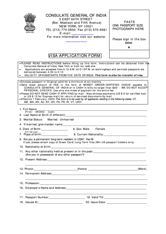 Fillable India Visa Application Form Printable Pdf Download