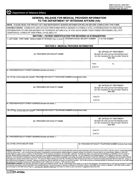 Va Form 21-4142a - General Release For Medical Provider Information