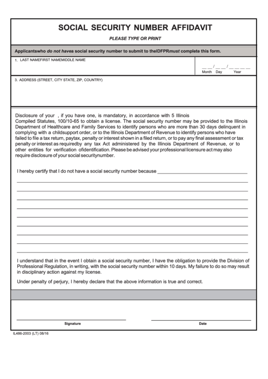 Ssn Affidavit Form Printable pdf
