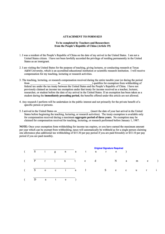 Fillable Attachment To Form 8233 Printable pdf