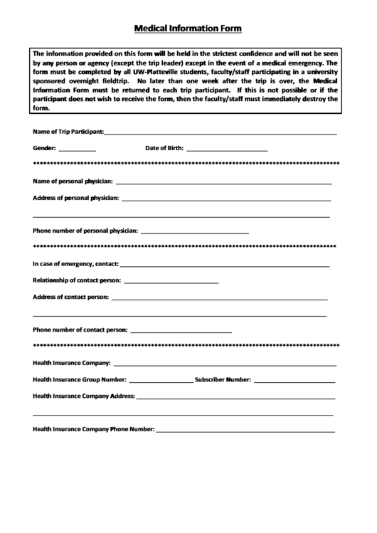 Fillable Medical Information Form Printable pdf