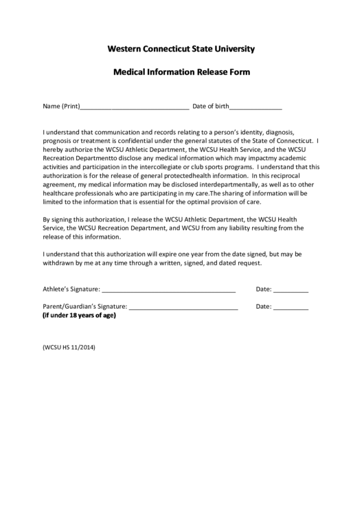 Medical Information Release Form Printable pdf