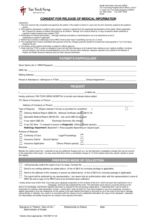 Consent For Release Of Medical Information Printable pdf