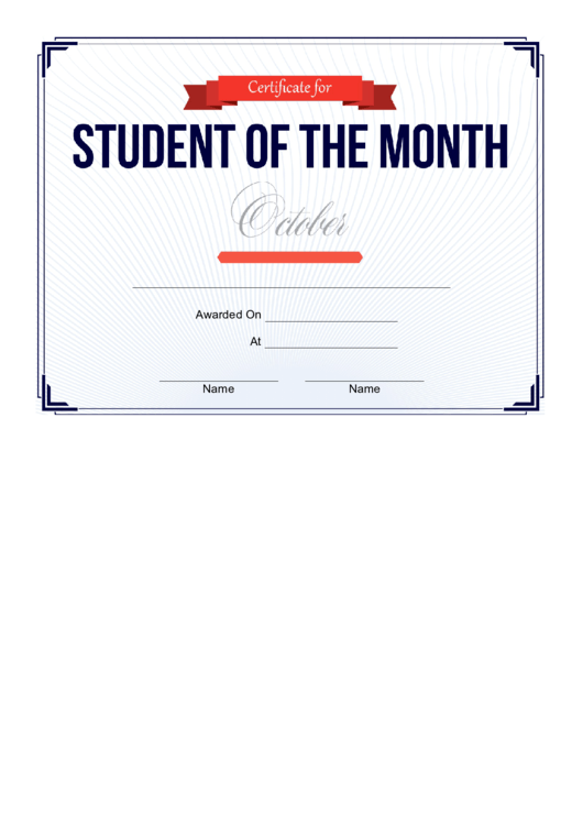 Student Of The Month Certificate Template - October Printable pdf