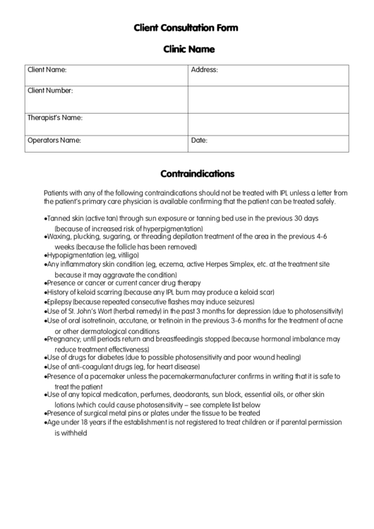 Client Consultation Form Printable pdf