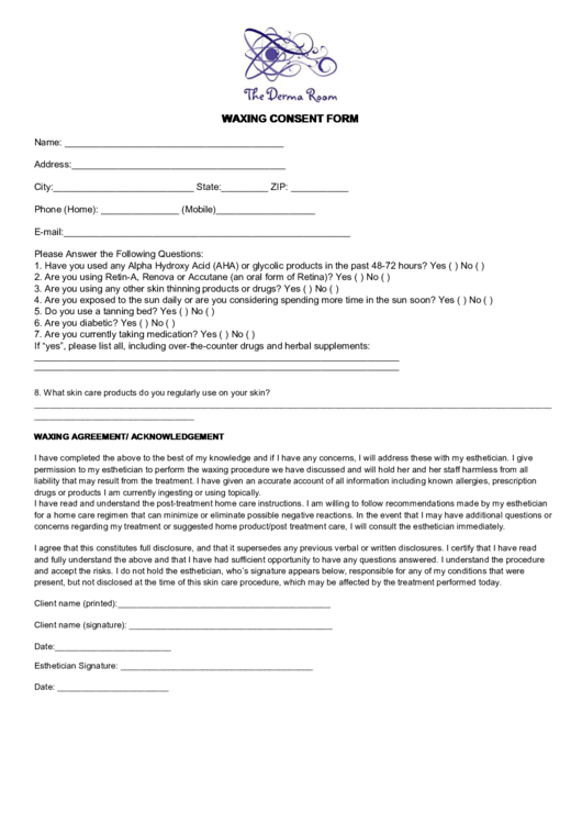 Waxing Consent Form printable pdf download