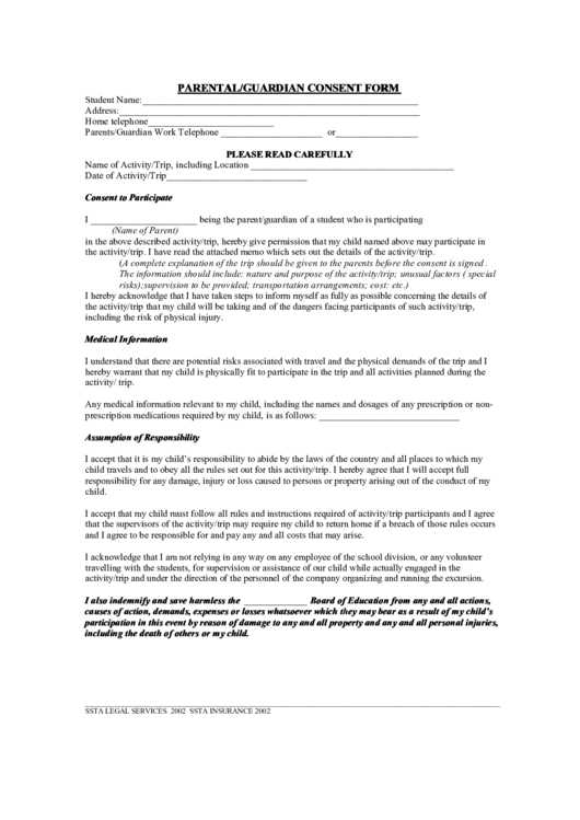 Parental/guardian Consent Form Printable pdf