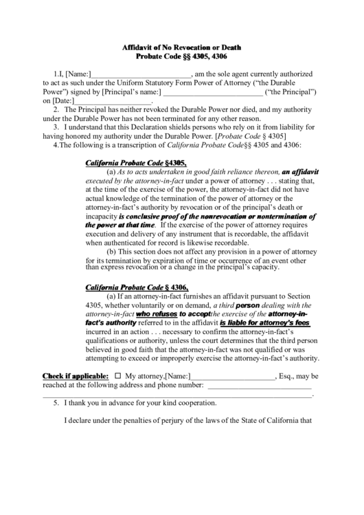 Affidavit Of No Revocation Or Death Probate Code Printable pdf