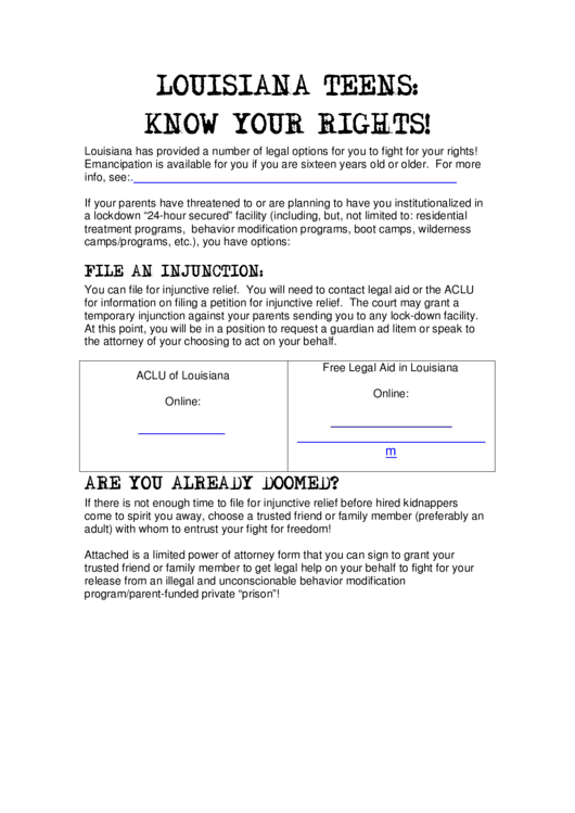 Fillable Limited Power Of Attorney Form - Louisiana Printable pdf