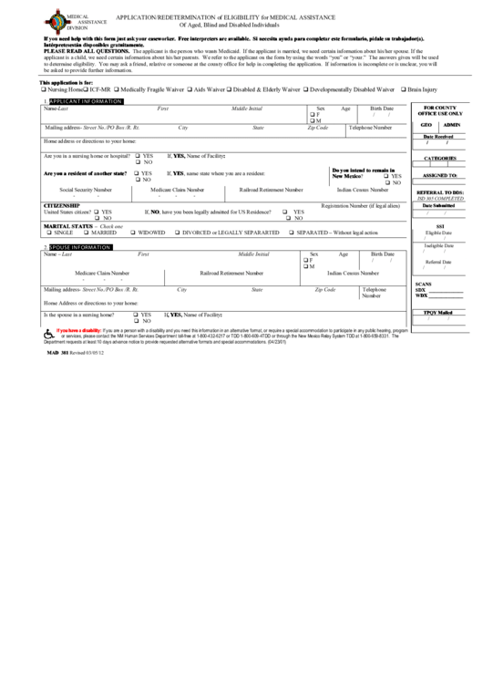 Medical Assistance Application Form Printable pdf