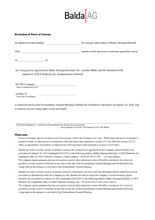 Revocation Of Power Of Attorney Printable pdf