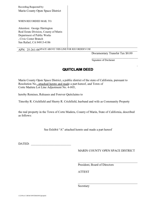 Quitclaim Deed printable pdf download